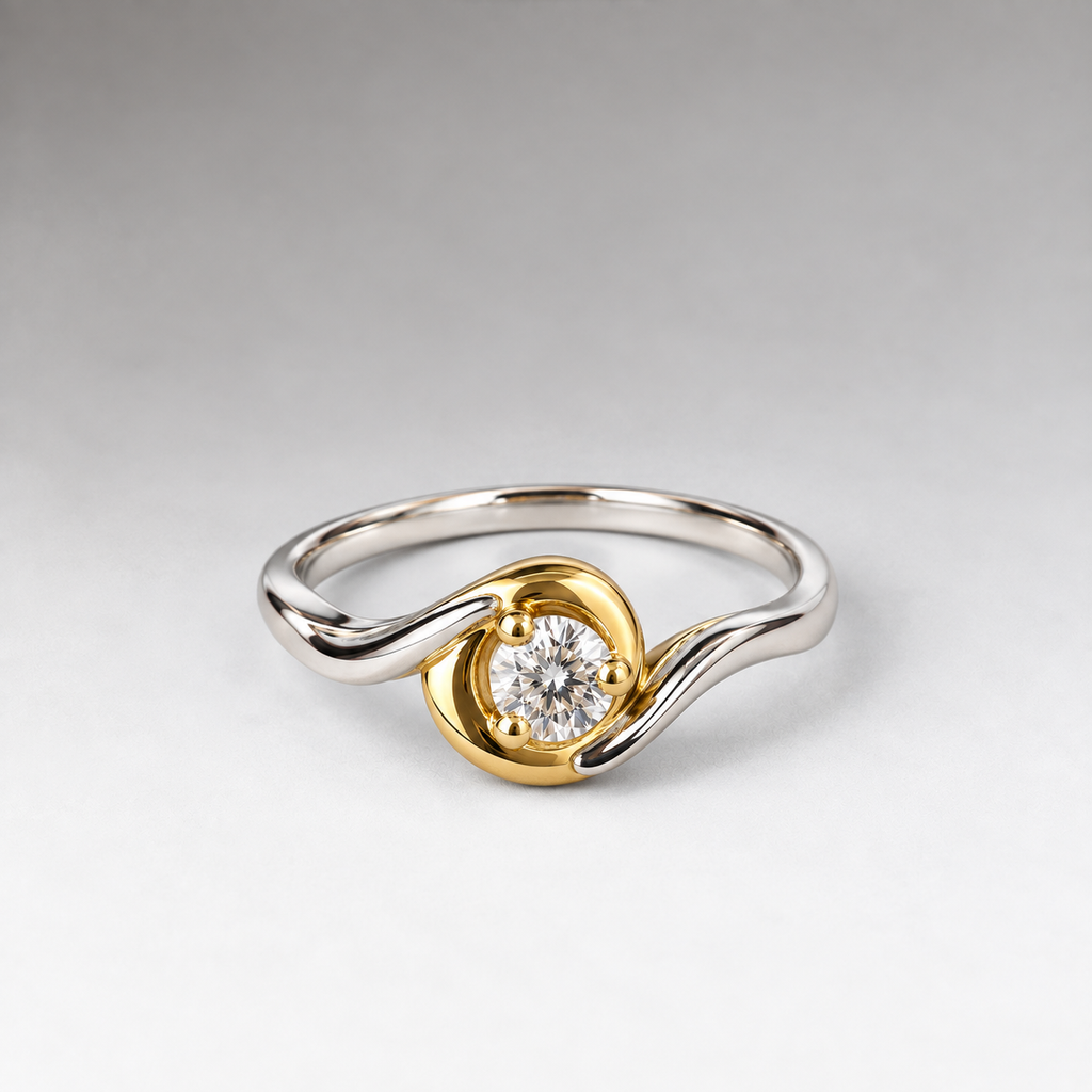 Golden Swirl Solitaire Ring