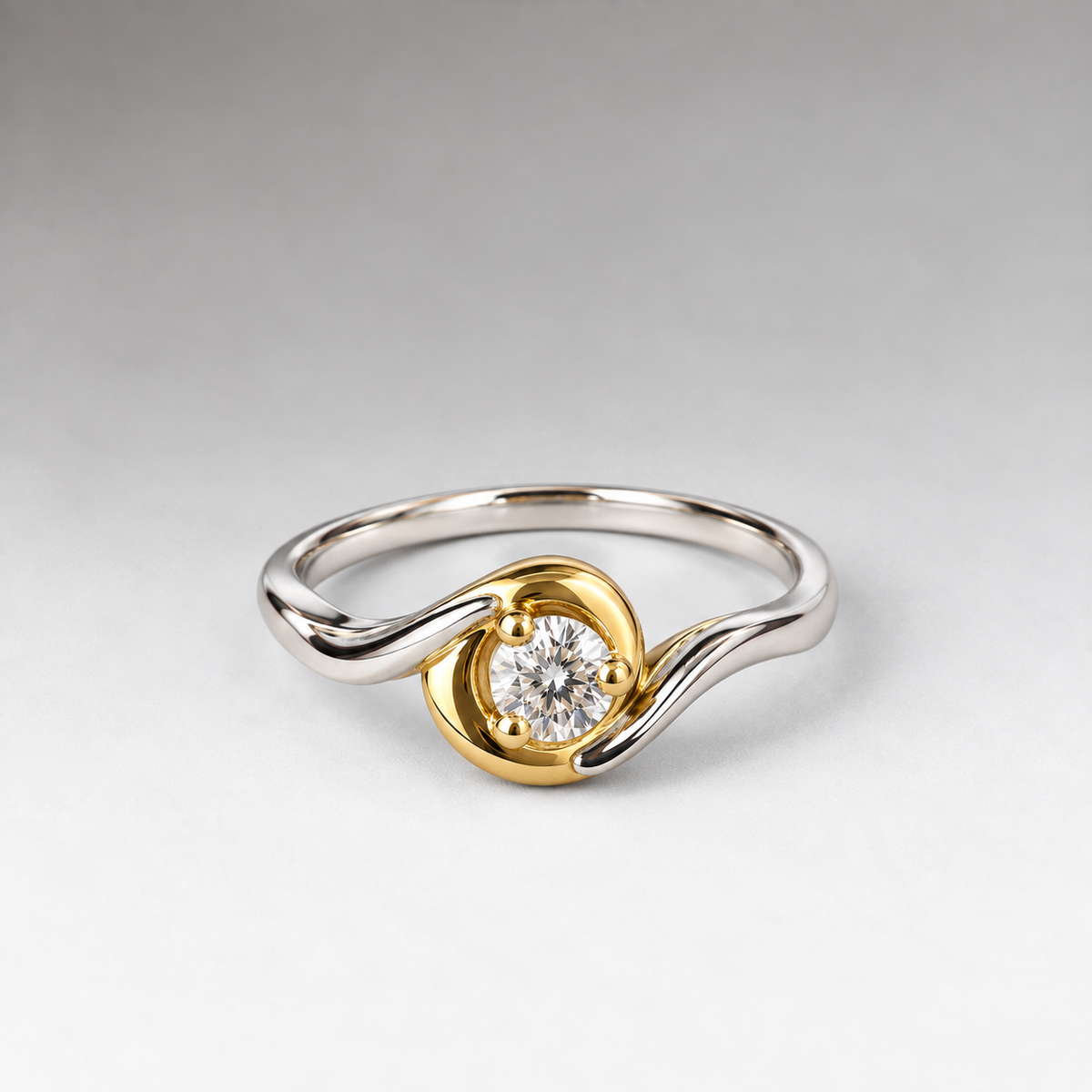 Golden Swirl Solitaire Ring