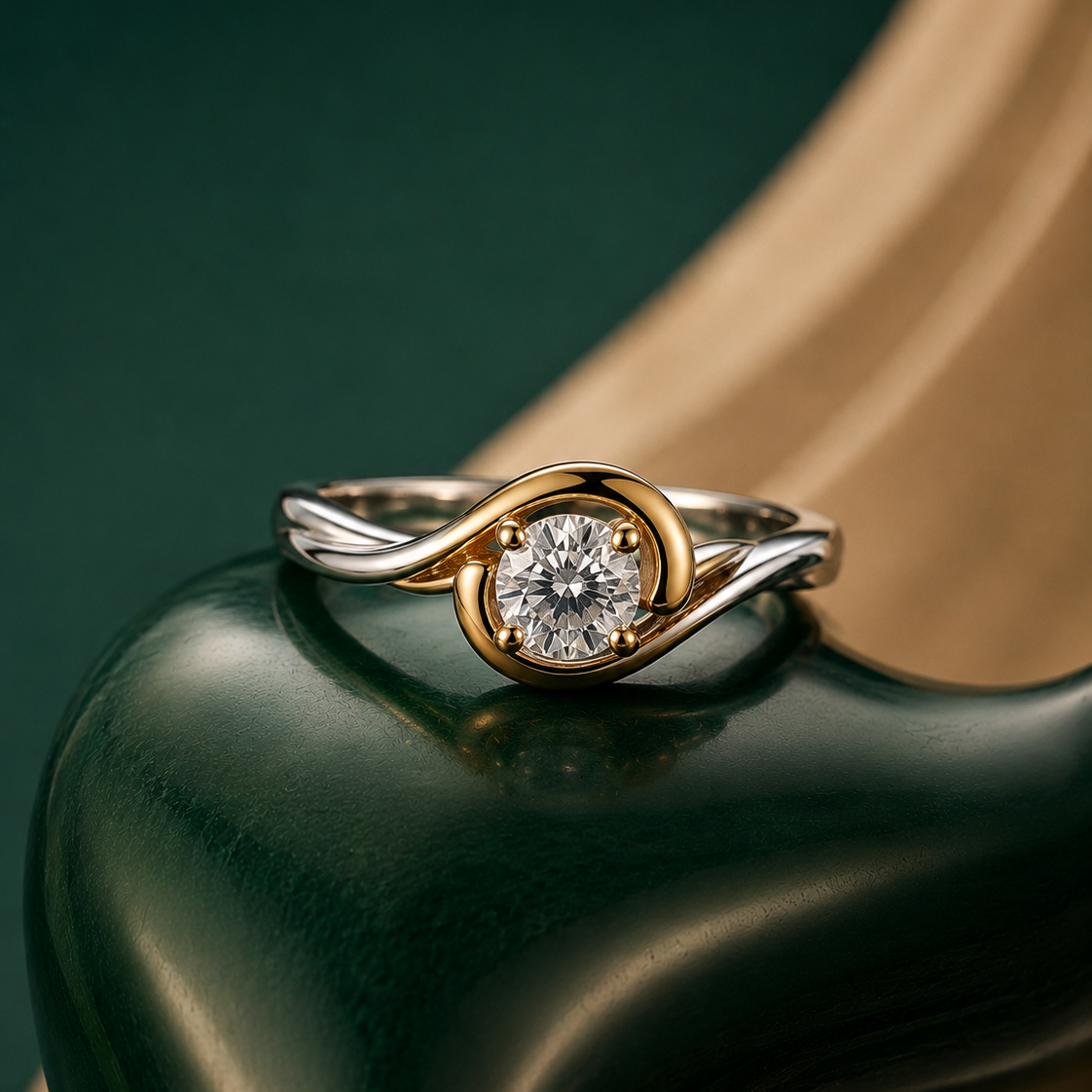 Golden Swirl Solitaire Ring